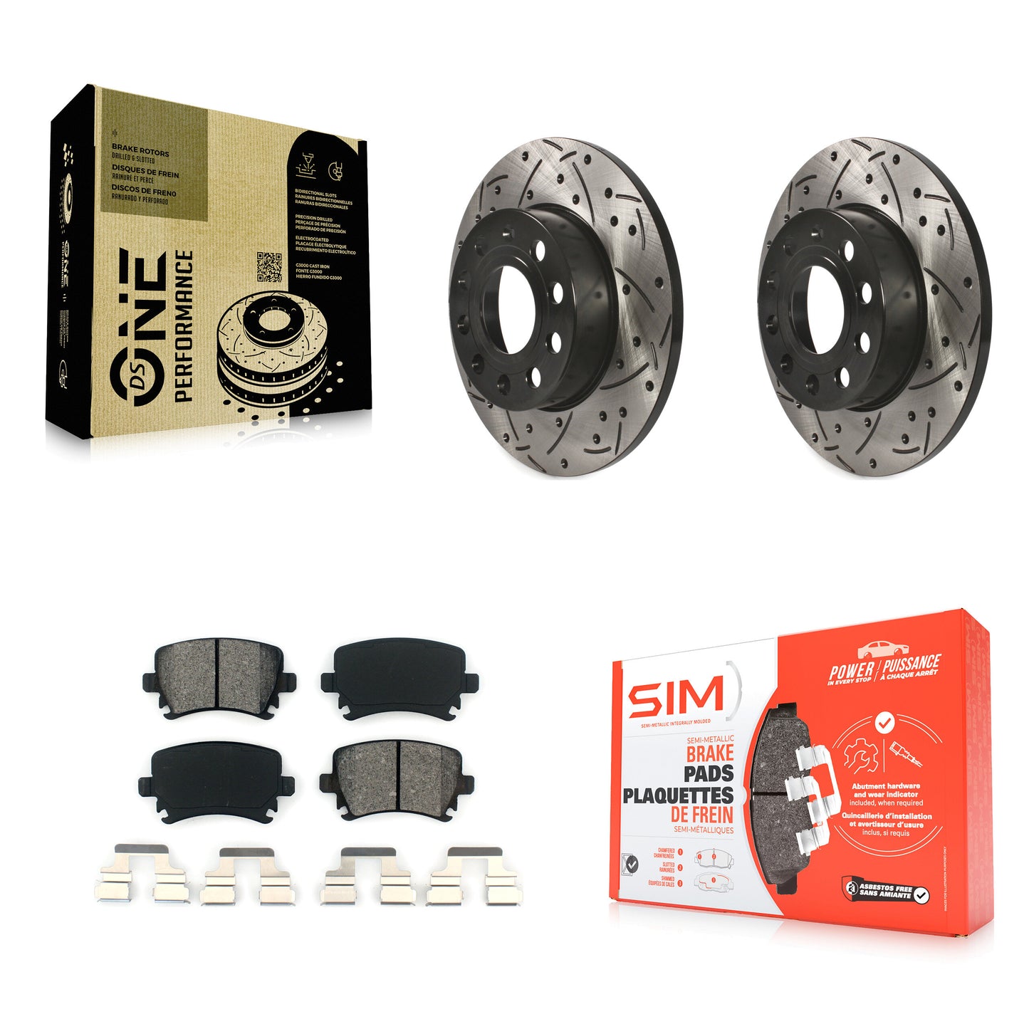 [Arrière] Kit de disque (percé rainuré revêtu) et plaquette (semi-métallique) de frein pour Volkswagen Jetta Rabbit Audi A3 Quattro KDS-100443