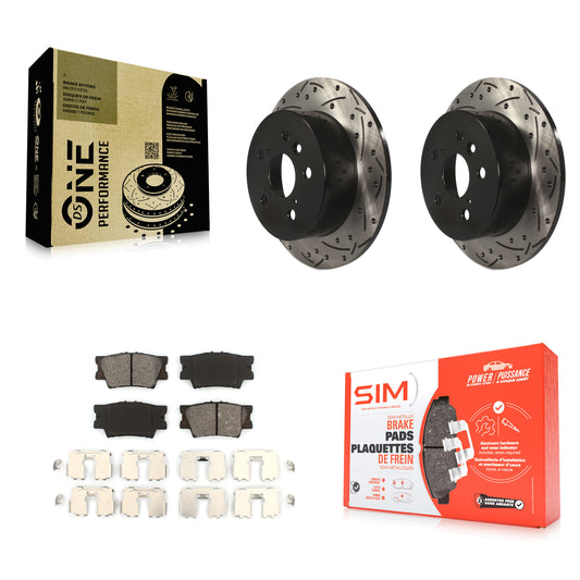 [Arrière] Kit de disque (percé rainuré revêtu) et plaquette (semi-métallique) de frein pour Toyota Camry Lexus ES350 Avalon KDS-100445