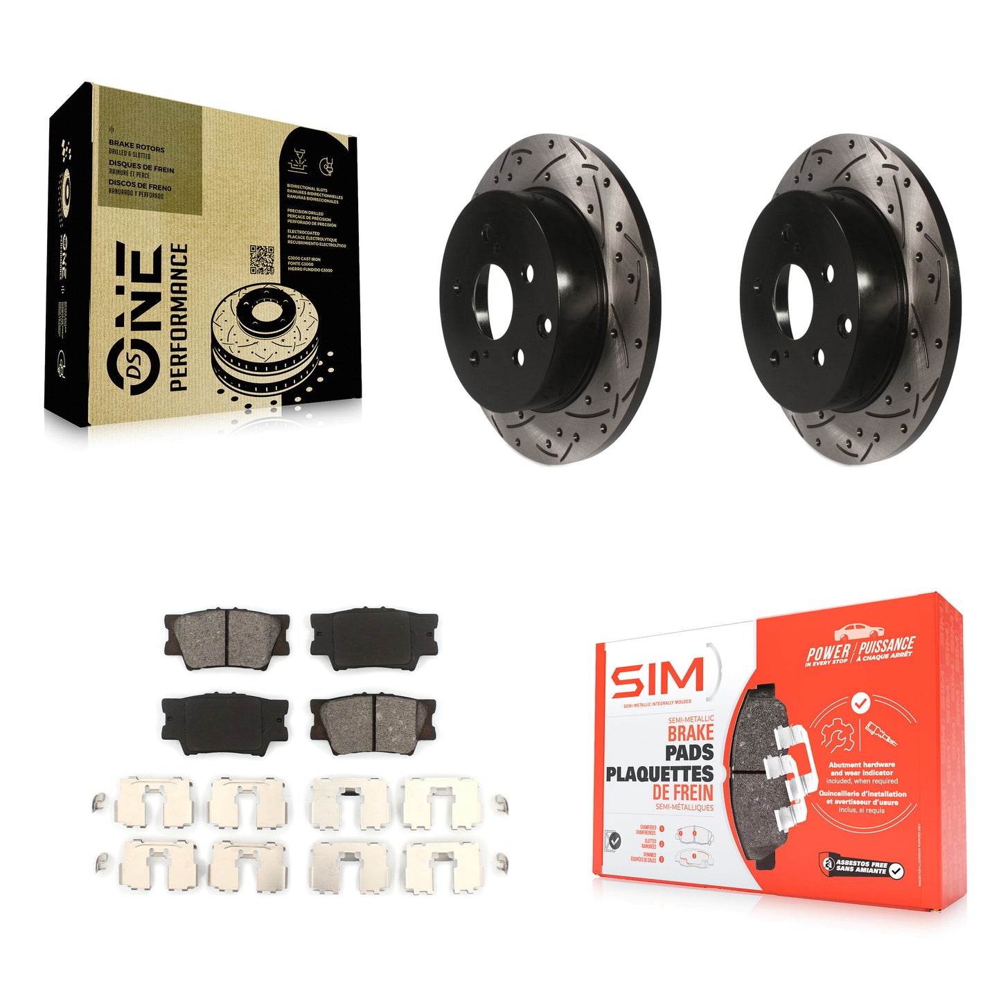[Arrière] Kit de disque (percé rainuré revêtu) et plaquette (semi-métallique) de frein pour Toyota RAV4 Lexus HS250h KDS-100446