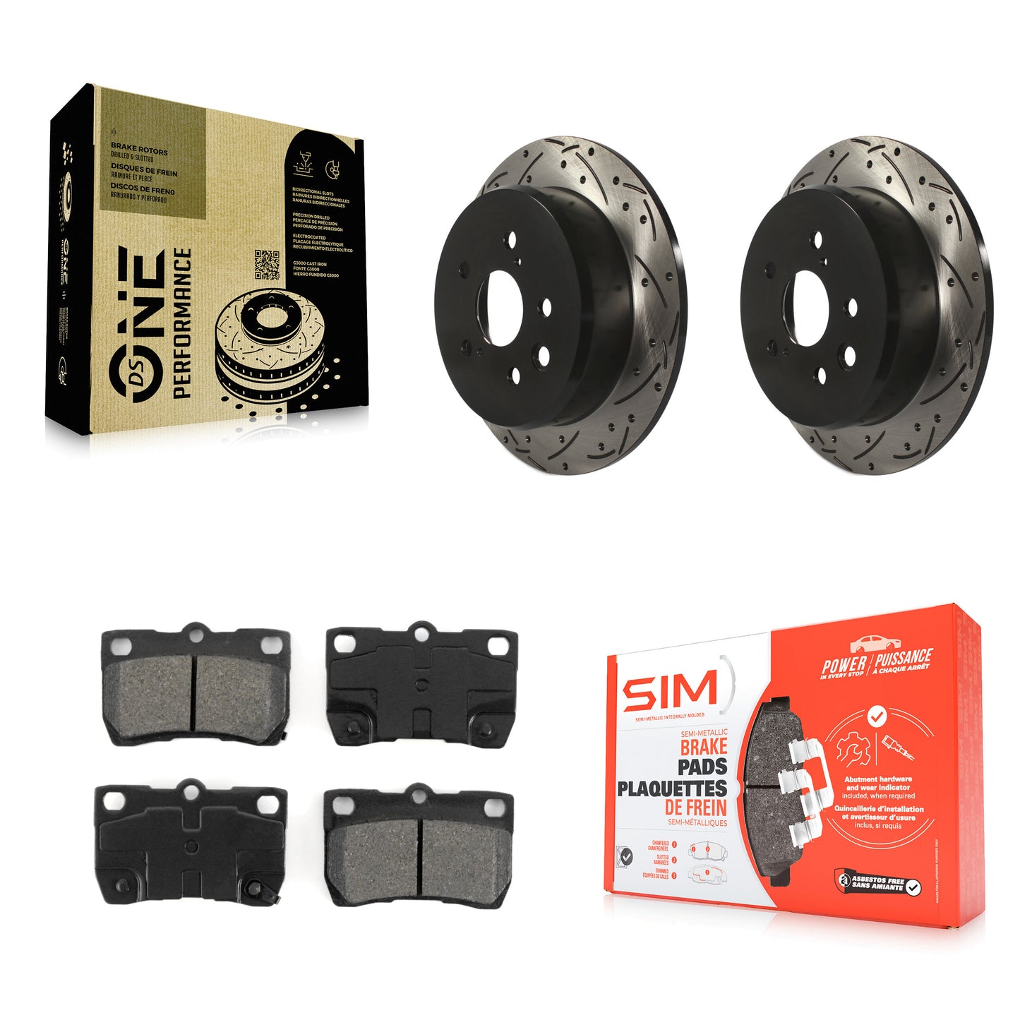 [Arrière] Kit de disque (percé rainuré revêtu) et plaquette (semi-métallique) de frein pour Lexus IS250 KDS-100447