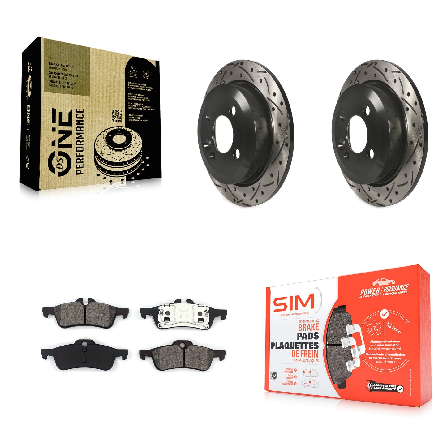 [Arrière] Kit de disque (percé rainuré revêtu) et plaquette (semi-métallique) de frein pour Mini Cooper KDS-100458