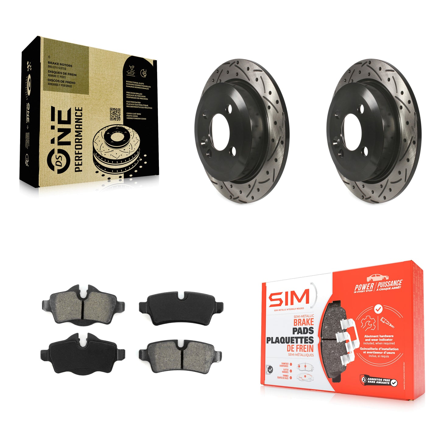 [Arrière] Kit de disque (percé rainuré revêtu) et plaquette (semi-métallique) de frein pour Mini Cooper KDS-100459