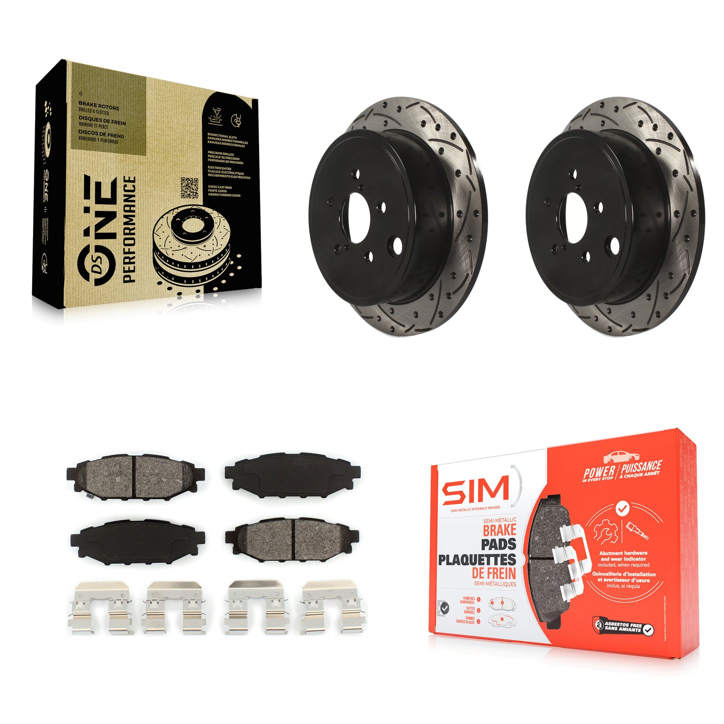 [Arrière] Kit de disque (percé rainuré revêtu) et plaquette (semi-métallique) de frein pour Subaru Outback Impreza Forester Legacy Scion FR-S BRZ WRX KDS-100460