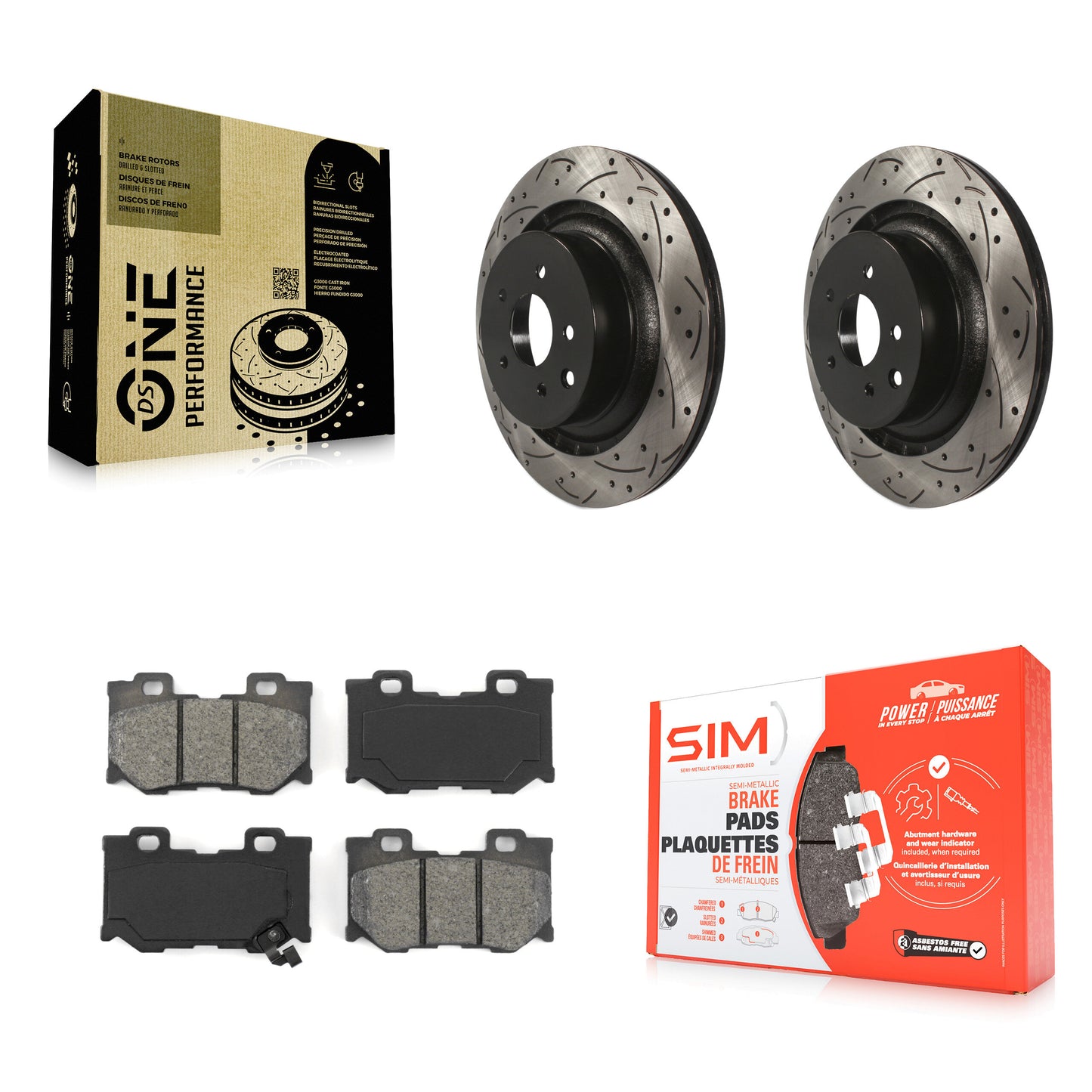 [Arrière] Kit de disque (percé rainuré revêtu) et plaquette (semi-métallique) de frein pour INFINITI G37 Nissan 370Z Q60 Z KDS-100461