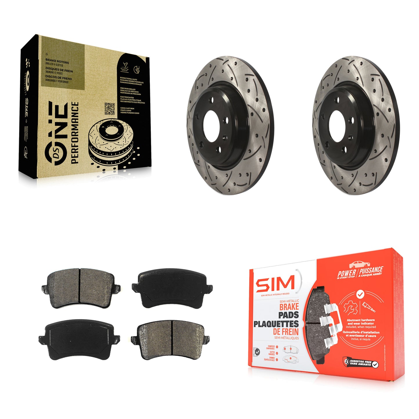 [Arrière] Kit de disque (percé rainuré revêtu) et plaquette (semi-métallique) de frein pour Audi Q5 A4 Quattro A5 allroad S5 KDS-100463