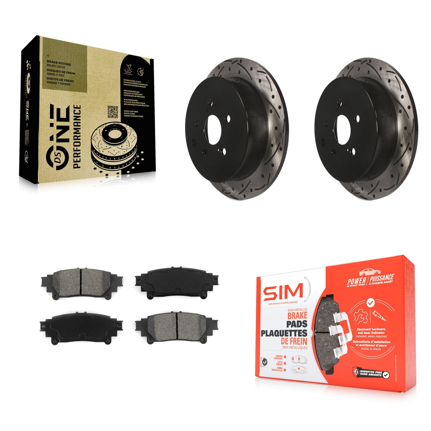 [Arrière] Kit de disque (percé rainuré revêtu) et plaquette (semi-métallique) de frein pour Toyota Highlander Sienna Lexus RX350 RX450h KDS-100465