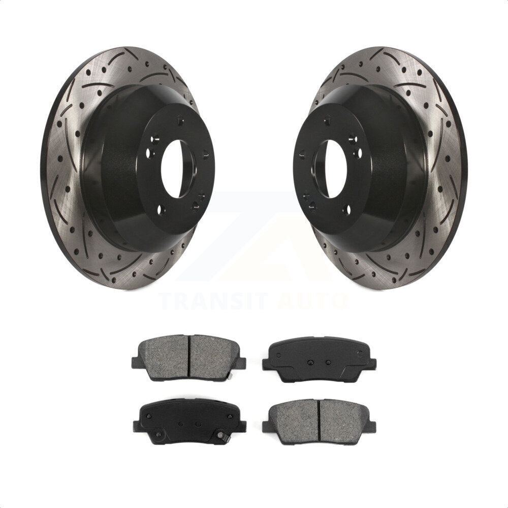 [Arrière] Kit de disque (percé rainuré revêtu) et plaquette (semi-métallique) de frein pour Kia Sorento Hyundai Santa Fe Sport XL KDS-100470 par Transit Auto
