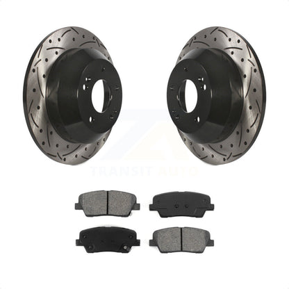 [Arrière] Kit de disque (percé rainuré revêtu) et plaquette (semi-métallique) de frein pour Kia Sorento Hyundai Santa Fe Sport XL KDS-100470 par Transit Auto
