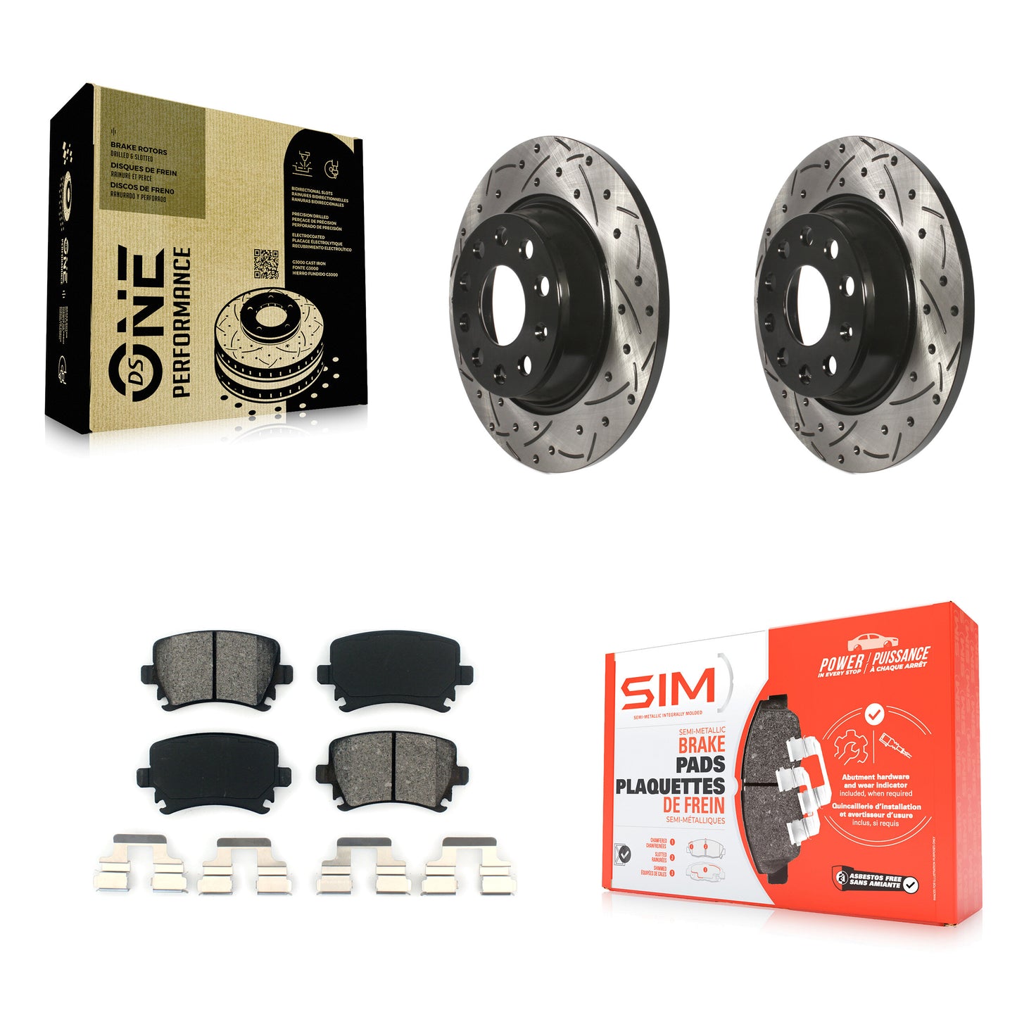 [Arrière] Kit de disque (percé rainuré revêtu) et plaquette (semi-métallique) de frein pour Volkswagen Tiguan CC Jetta Audi Passat GTI A3 Eos Q3 Limited Quattro KDS-100472