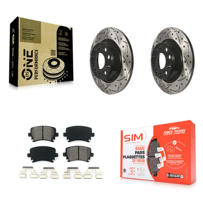 [Arrière] Kit de disque (percé rainuré revêtu) et plaquette (semi-métallique) de frein pour Volkswagen Tiguan CC Jetta Audi Passat GTI A3 Eos Q3 Limited Quattro KDS-100472