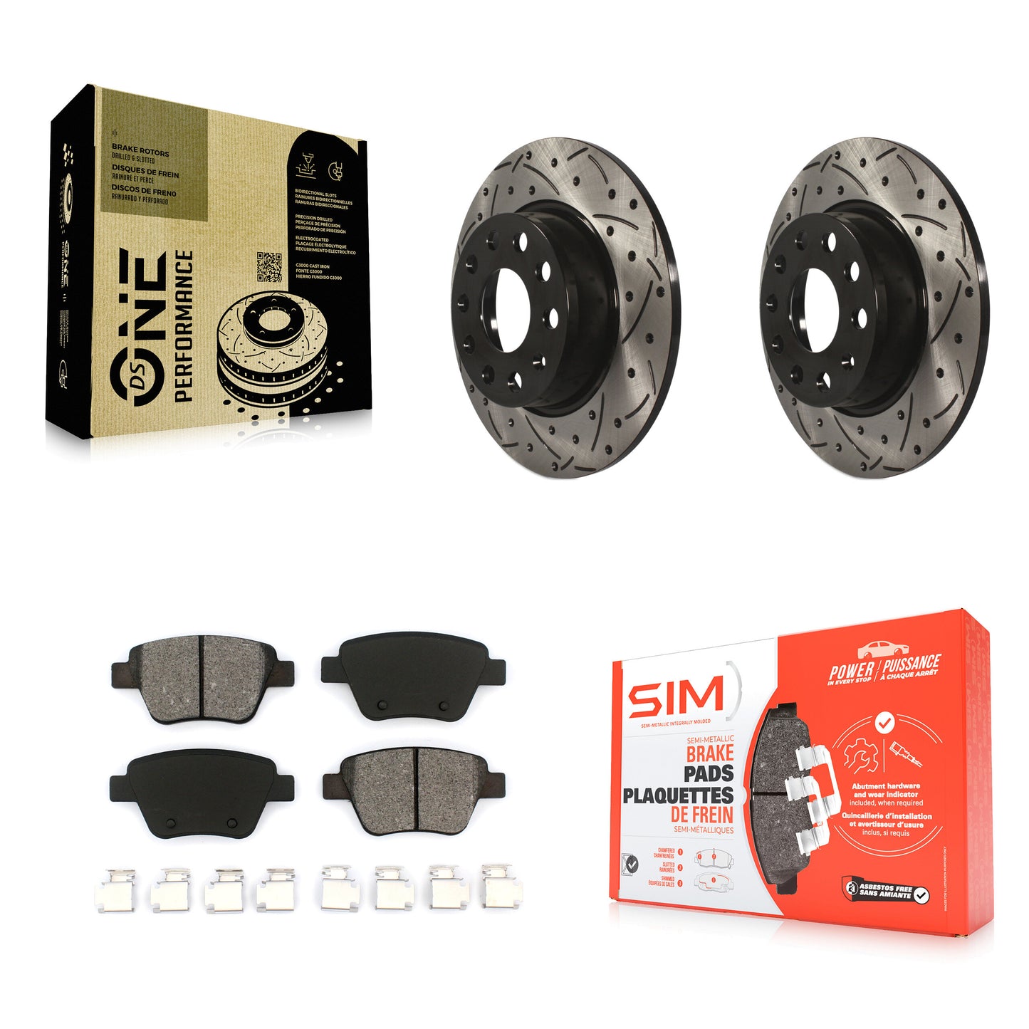 [Arrière] Kit de disque (percé rainuré revêtu) et plaquette (semi-métallique) de frein pour Volkswagen Jetta Passat Beetle Golf GTI Eos Audi A3 Quattro KDS-100474