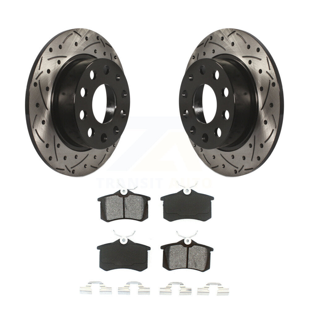 [Arrière] Kit de disque (percé rainuré revêtu) et plaquette (semi-métallique) de frein pour 2011 Volkswagen Jetta avec 253mm Diameter Rotor KDS-100477