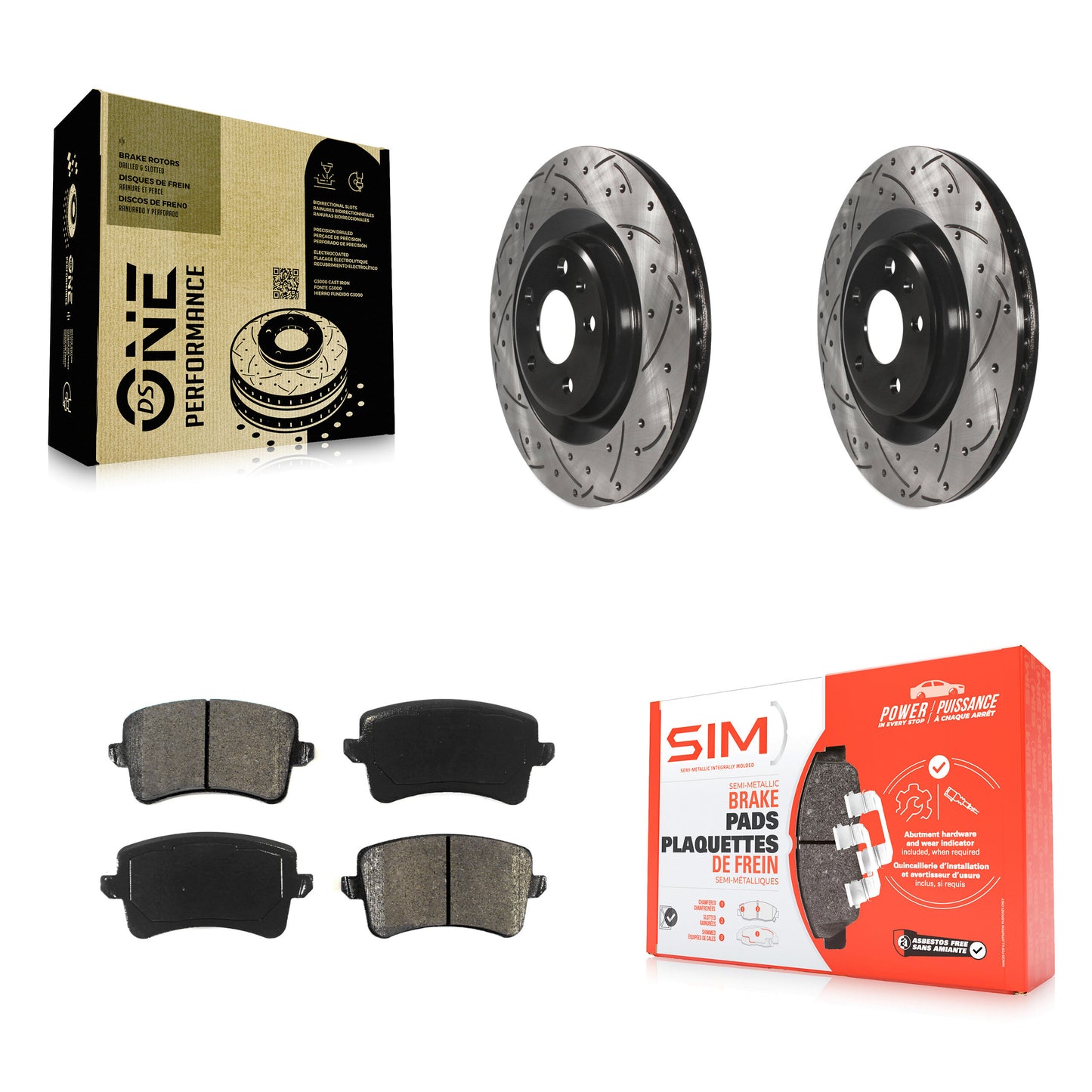 [Arrière] Kit de disque (percé rainuré revêtu) et plaquette (semi-métallique) de frein pour Audi Q5 A5 SQ5 Quattro S5 A4 KDS-100479