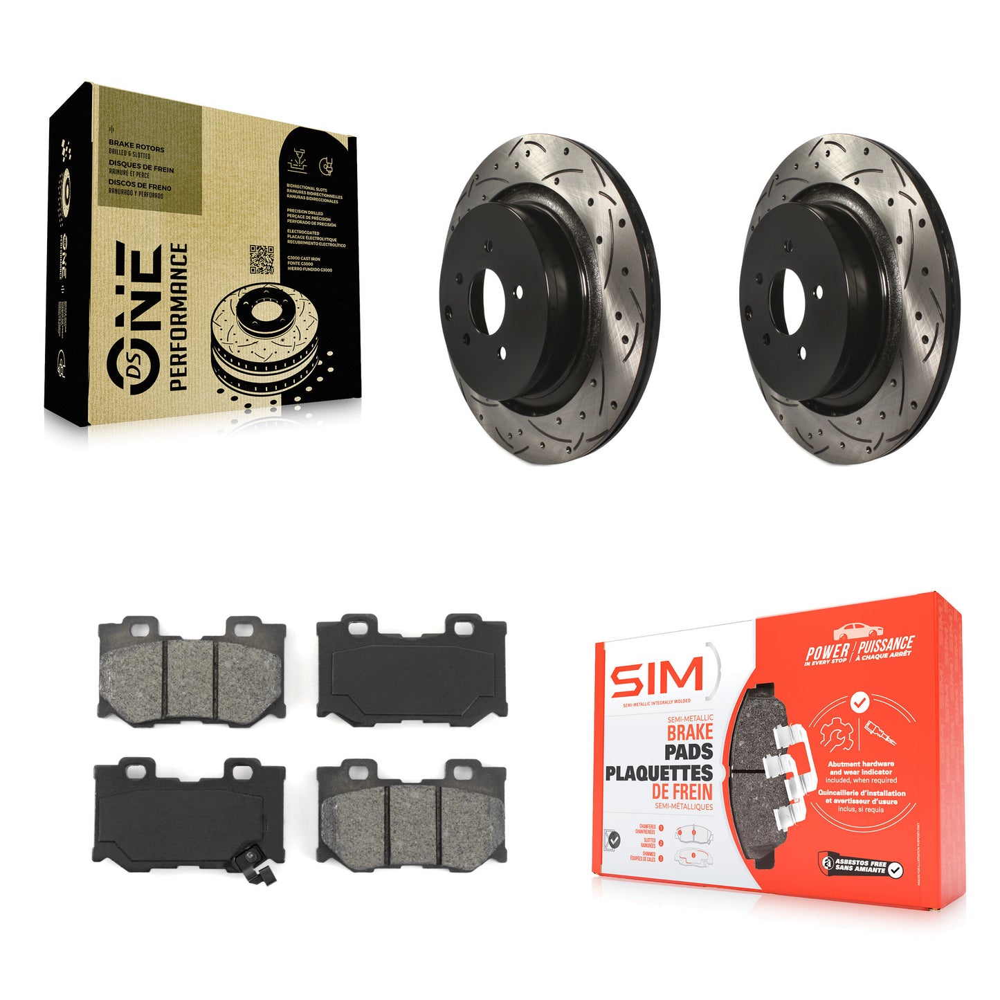 [Arrière] Kit de disque (percé rainuré revêtu) et plaquette (semi-métallique) de frein pour INFINITI Q50 M37 Q60 Q70 Q70L QX70 M56 FX50 KDS-100481