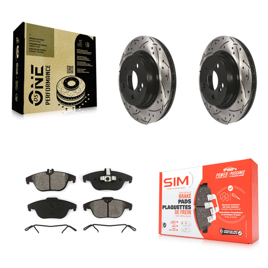 [Arrière] Kit de disque (percé rainuré revêtu) et plaquette (semi-métallique) de frein pour Mercedes-Benz E350 C250 C300 C350 E550 KDS-100490