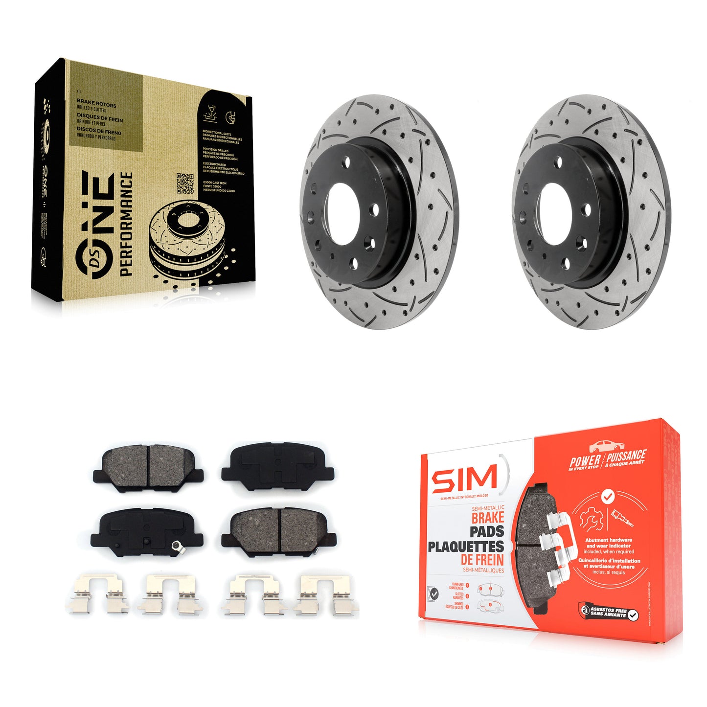 [Arrière] Kit de disque (percé rainuré revêtu) et plaquette (semi-métallique) de frein pour Mazda 3 Sport KDS-100493