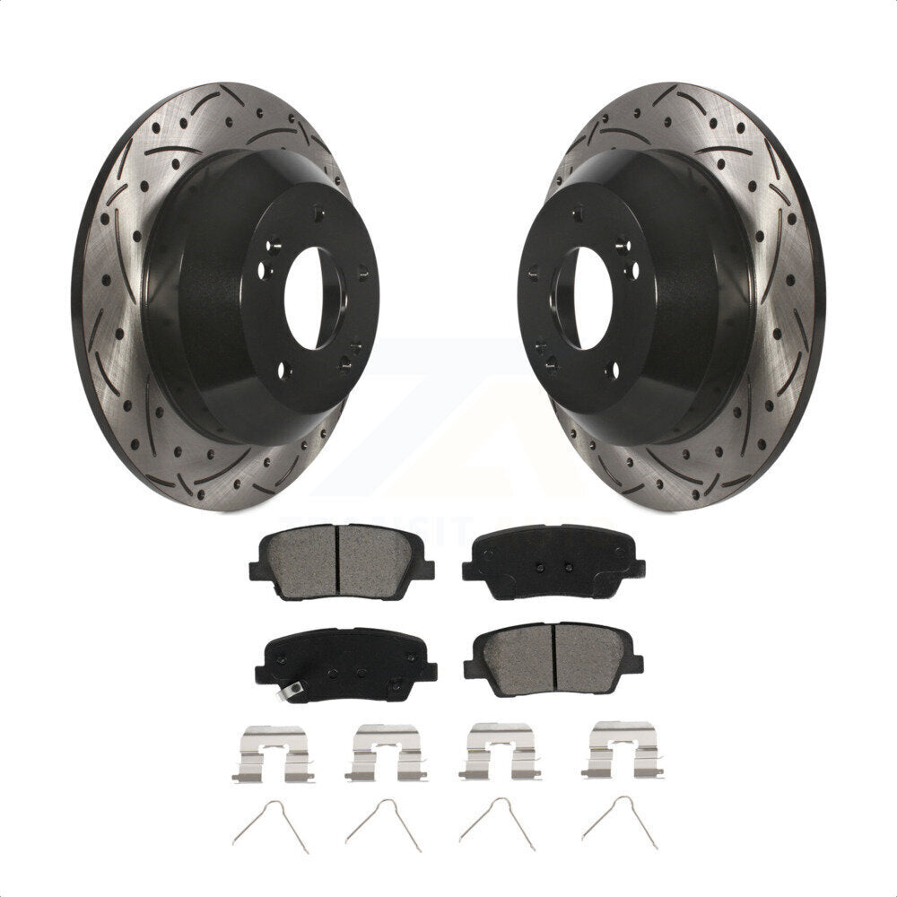 [Arrière] Kit de disque (percé rainuré revêtu) et plaquette (semi-métallique) de frein pour Kia Sorento Hyundai Santa Fe Sport XL KDS-100506 par Transit Auto