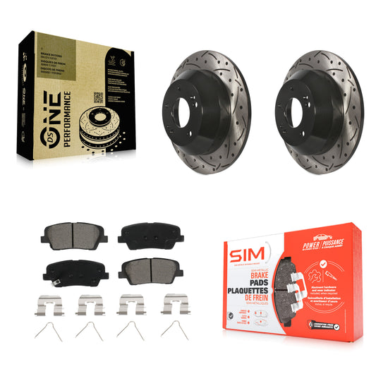 [Arrière] Kit de disque (percé rainuré revêtu) et plaquette (semi-métallique) de frein pour Kia Sorento Hyundai Santa Fe Sport XL KDS-100506
