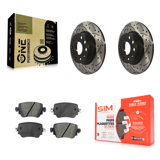 [Arrière] Kit de disque (percé rainuré revêtu) et plaquette (semi-métallique) de frein pour Volkswagen Passat GTI Golf SportWagen Alltrack KDS-100508