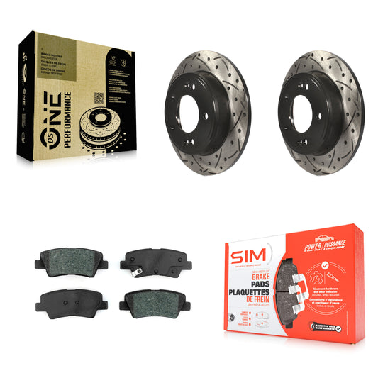 [Arrière] Kit de disque (percé rainuré revêtu) et plaquette (semi-métallique) de frein pour Hyundai Elantra Kia Soul Venue KDS-100509