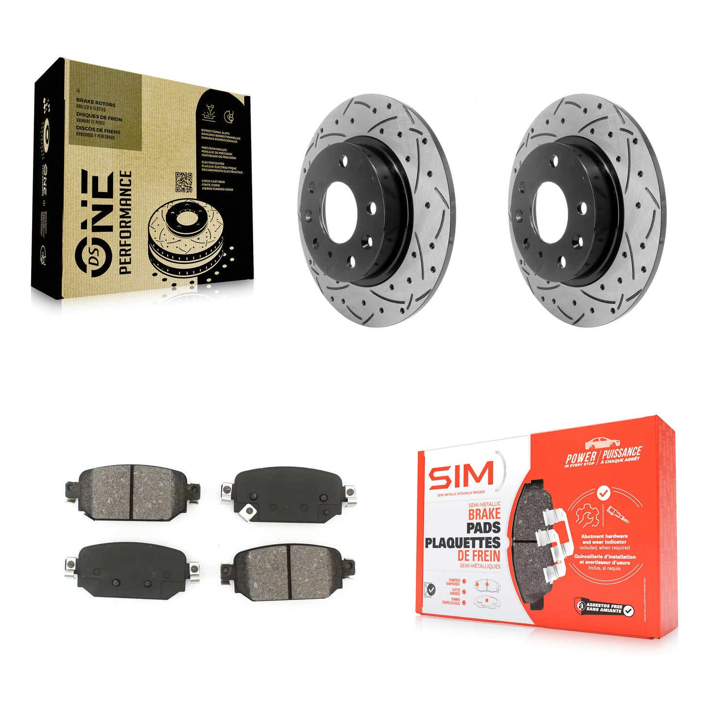 [Arrière] Kit de disque (percé rainuré revêtu) et plaquette (semi-métallique) de frein pour Mazda 3 CX-3 Sport KDS-100513
