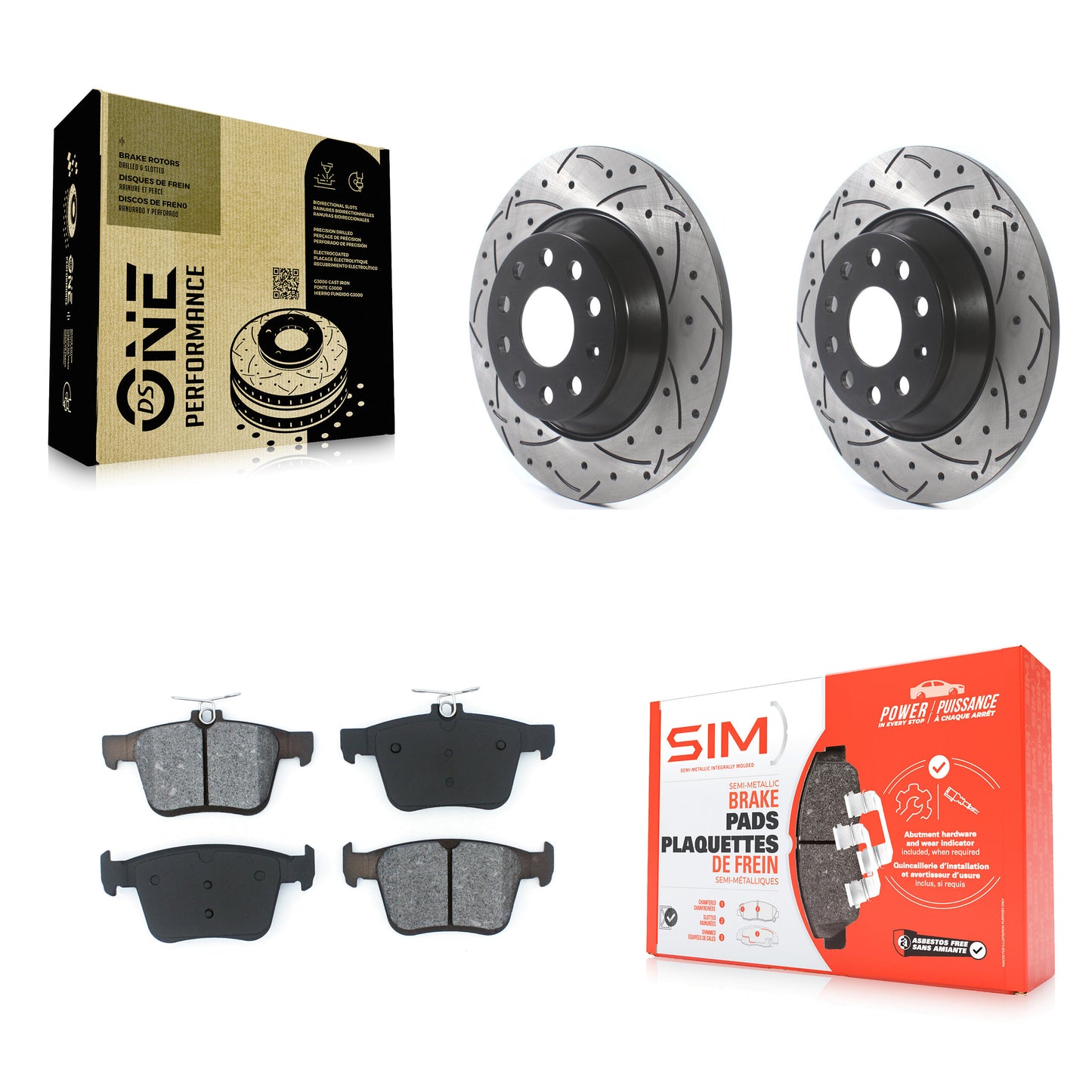 [Arrière] Kit de disque (percé rainuré revêtu) et plaquette (semi-métallique) de frein pour Volkswagen Tiguan Jetta Audi TT Quattro KDS-100514
