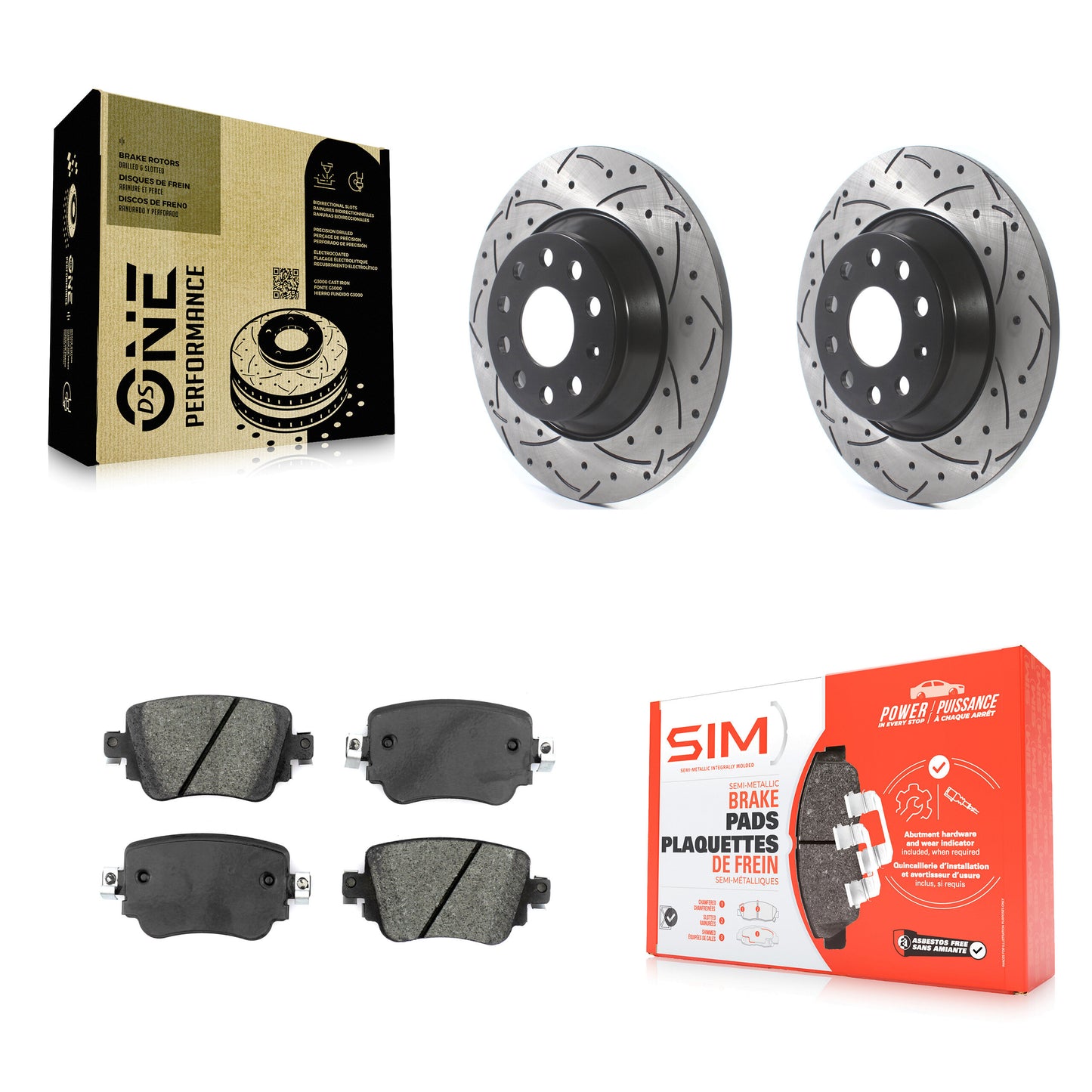 [Arrière] Kit de disque (percé rainuré revêtu) et plaquette (semi-métallique) de frein pour 2016-2018 Audi Q3 Quattro KDS-100515