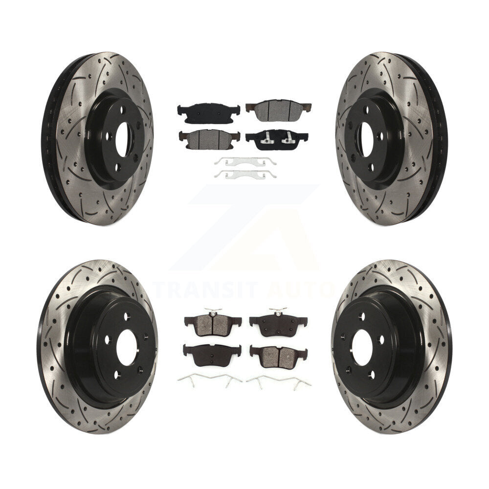 [Avant + Arrière] Kit de disque (percé rainuré revêtu) et plaquette (semi-métallique) de frein pour Ford Edge KDS-100517