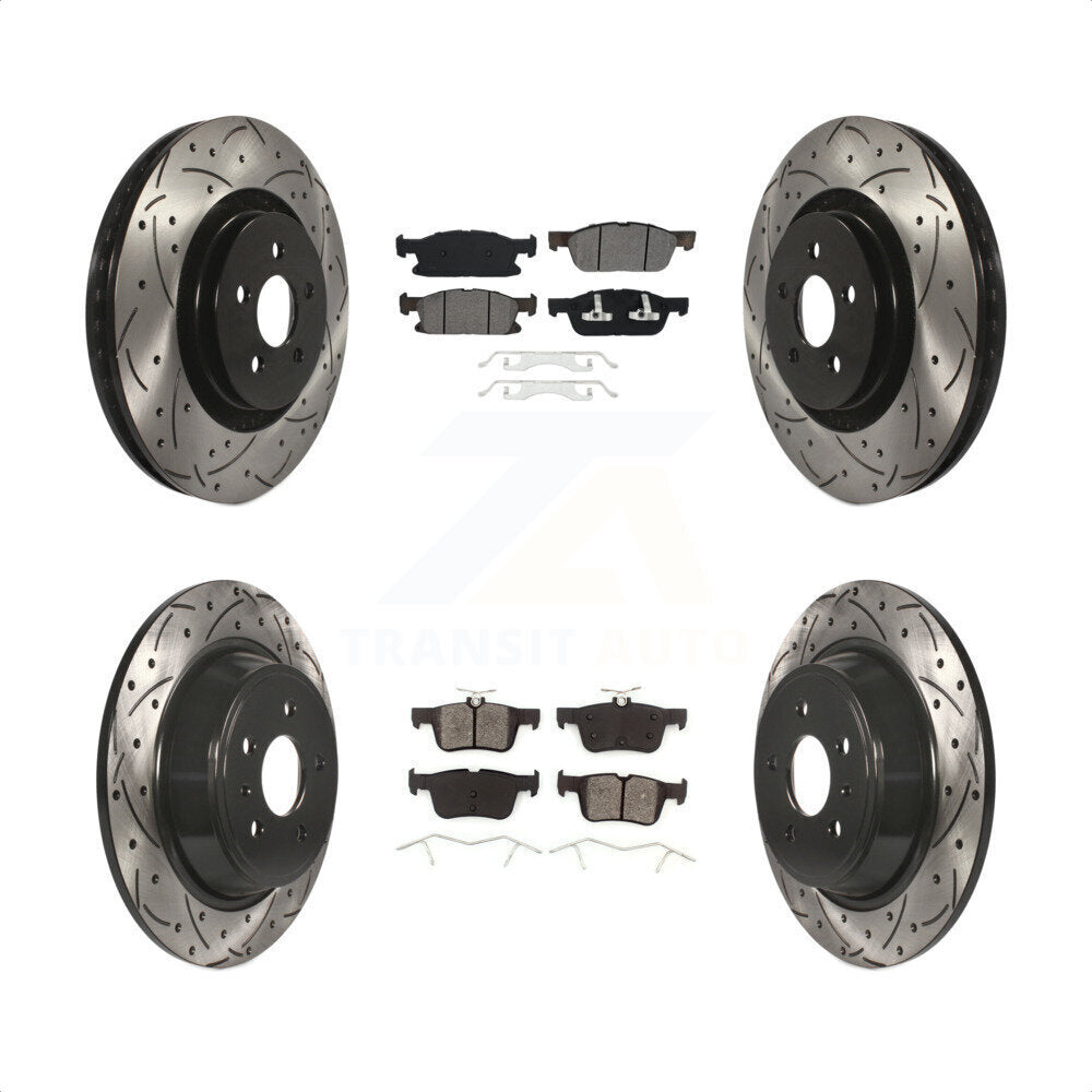 [Avant + Arrière] Kit de disque (percé rainuré revêtu) et plaquette (semi-métallique) de frein pour 2017 Lincoln MKX avec 14mm Wheel Lugs KDS-100518 par Transit Auto