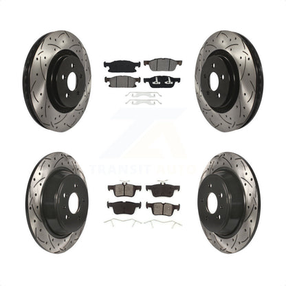 [Avant + Arrière] Kit de disque (percé rainuré revêtu) et plaquette (semi-métallique) de frein pour 2017 Lincoln MKX avec 14mm Wheel Lugs KDS-100518 par Transit Auto