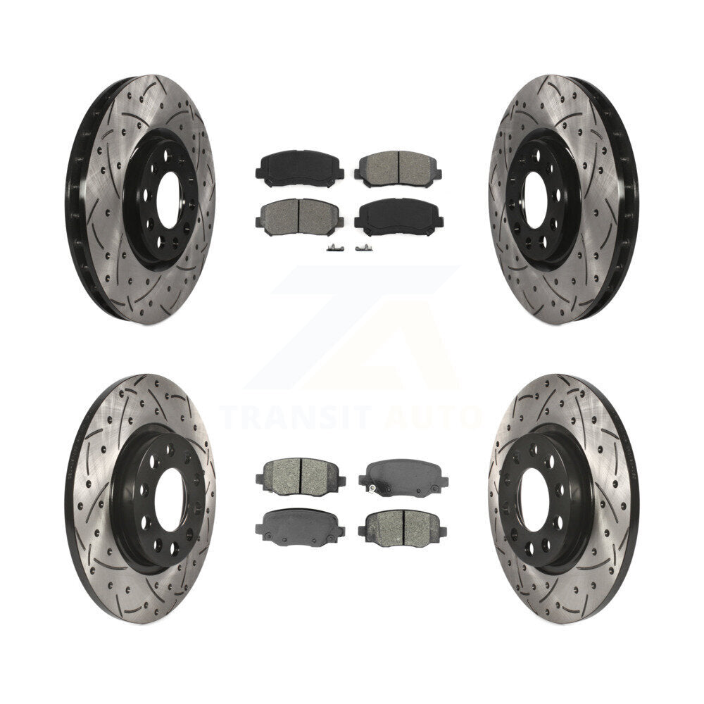 [Avant + Arrière] Kit de disque (percé rainuré revêtu) et plaquette (semi-métallique) de frein pour 2015-2017 Chrysler 200 avec 305mm Diameter Rotor KDS-100520