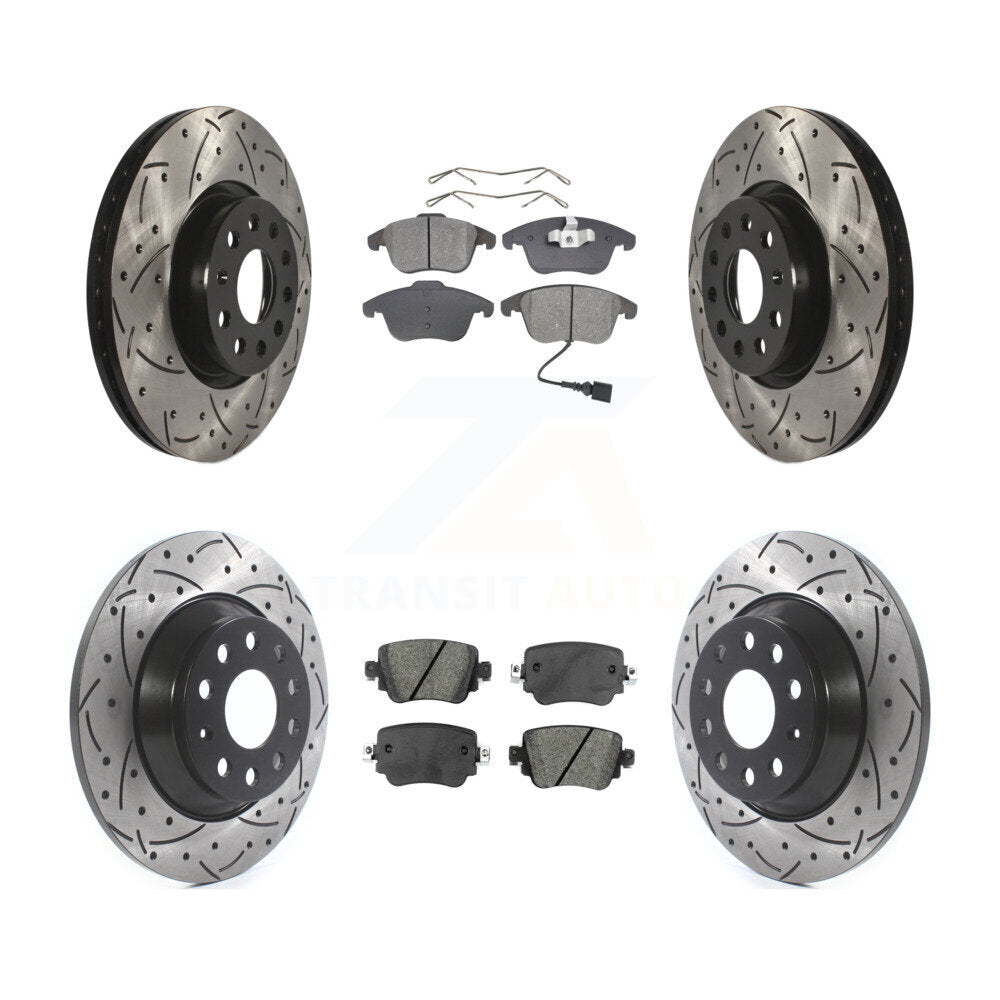 [Avant + Arrière] Kit de disque (percé rainuré revêtu) et plaquette (semi-métallique) de frein pour 2016-2018 Audi Q3 Quattro KDS-100525