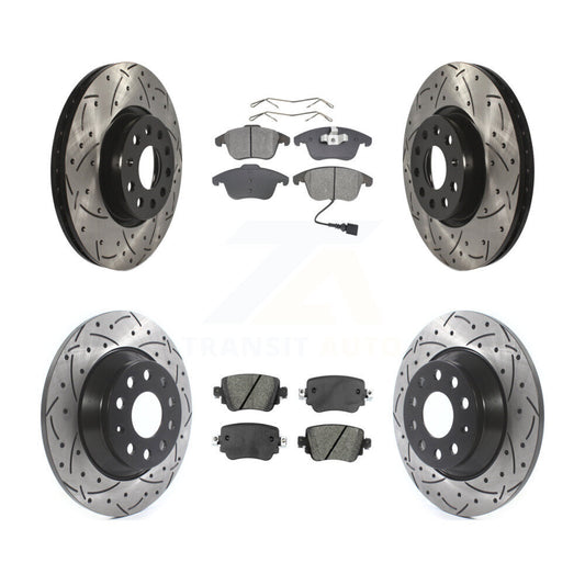[Avant + Arrière] Kit de disque (percé rainuré revêtu) et plaquette (semi-métallique) de frein pour 2016-2018 Audi Q3 Quattro KDS-100525
