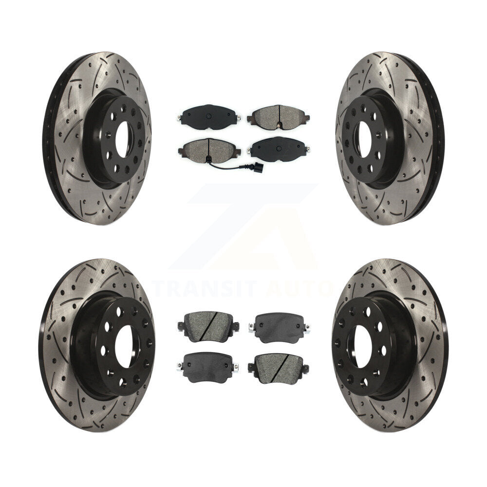 [Avant + Arrière] Kit de disque (percé rainuré revêtu) et plaquette (semi-métallique) de frein pour Volkswagen GTI Golf Alltrack Passat KDS-100527