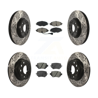 [Avant + Arrière] Kit de disque (percé rainuré revêtu) et plaquette (semi-métallique) de frein pour Volkswagen GTI Golf Alltrack Passat KDS-100527