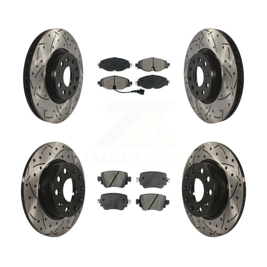 [Avant + Arrière] Kit de disque (percé rainuré revêtu) et plaquette (semi-métallique) de frein pour Volkswagen GTI Golf Alltrack Passat KDS-100527