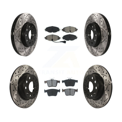 [Avant + Arrière] Kit de disque (percé rainuré revêtu) et plaquette (semi-métallique) de frein pour Audi A3 Quattro Volkswagen e-Golf Taos KDS-100529