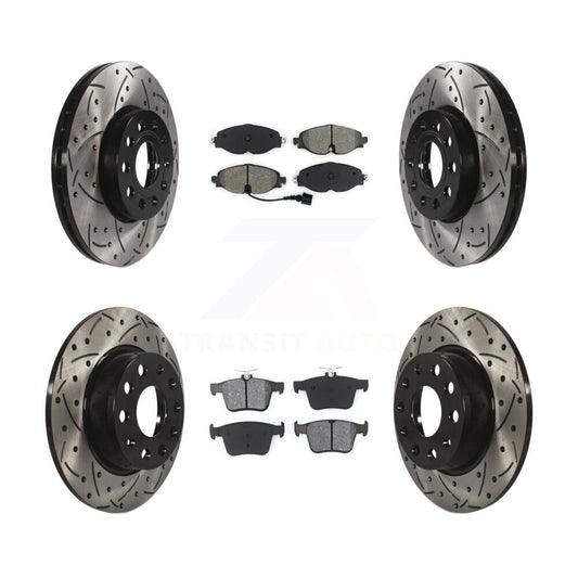 [Avant + Arrière] Kit de disque (percé rainuré revêtu) et plaquette (semi-métallique) de frein pour Audi A3 Quattro Volkswagen e-Golf Taos KDS-100529