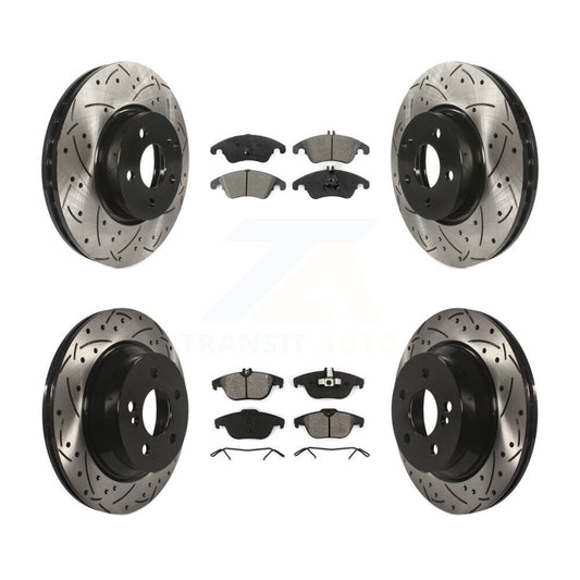[Avant + Arrière] Kit de disque (percé rainuré revêtu) et plaquette (semi-métallique) de frein pour 2014 Mercedes-Benz E350 Convertible Coupe avec 322mm Diameter Rotor KDS-100534