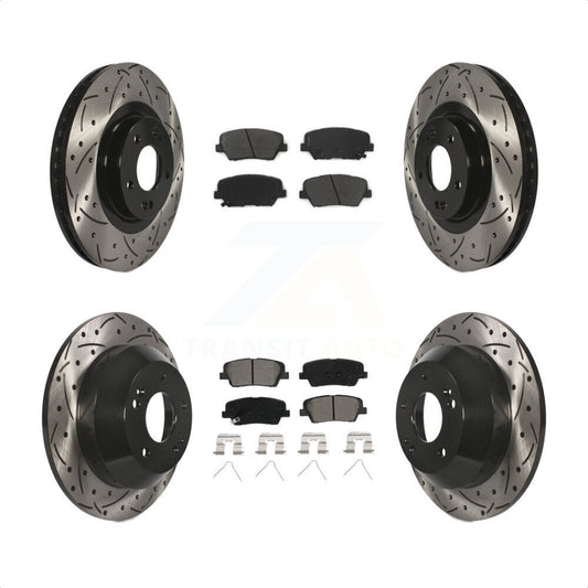 [Avant + Arrière] Kit de disque (percé rainuré revêtu) et plaquette (semi-métallique) de frein pour Kia Sorento Hyundai Santa Fe Sport KDS-100536 par Transit Auto