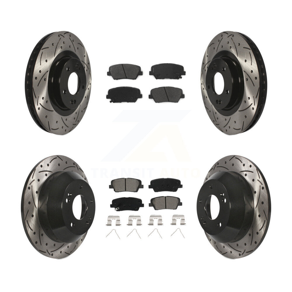 [Avant + Arrière] Kit de disque (percé rainuré revêtu) et plaquette (semi-métallique) de frein pour Kia Sorento Hyundai Santa Fe Sport KDS-100536