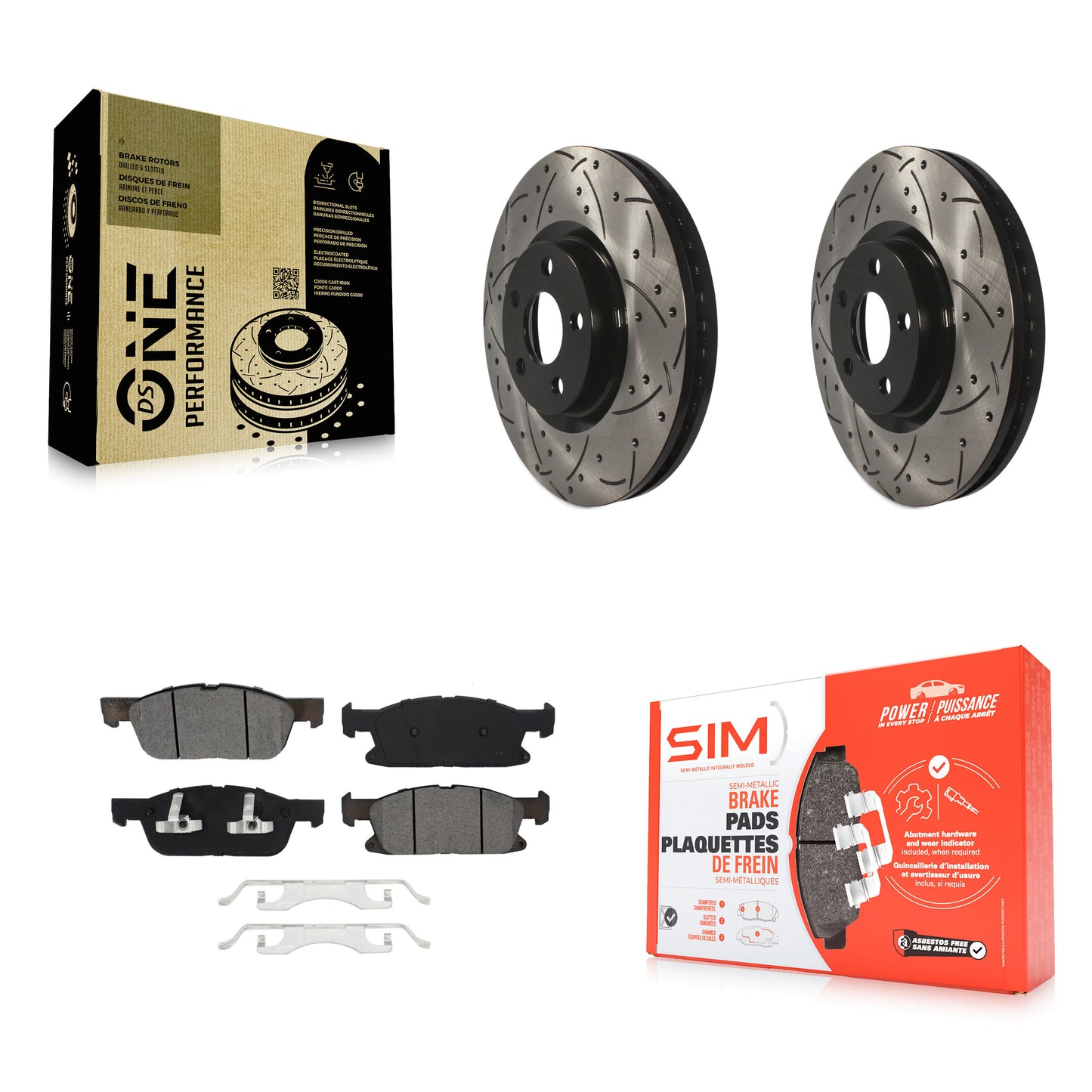 [Avant] Kit de disque (percé rainuré revêtu) et plaquette (semi-métallique) de frein pour Ford Edge KDS-100545