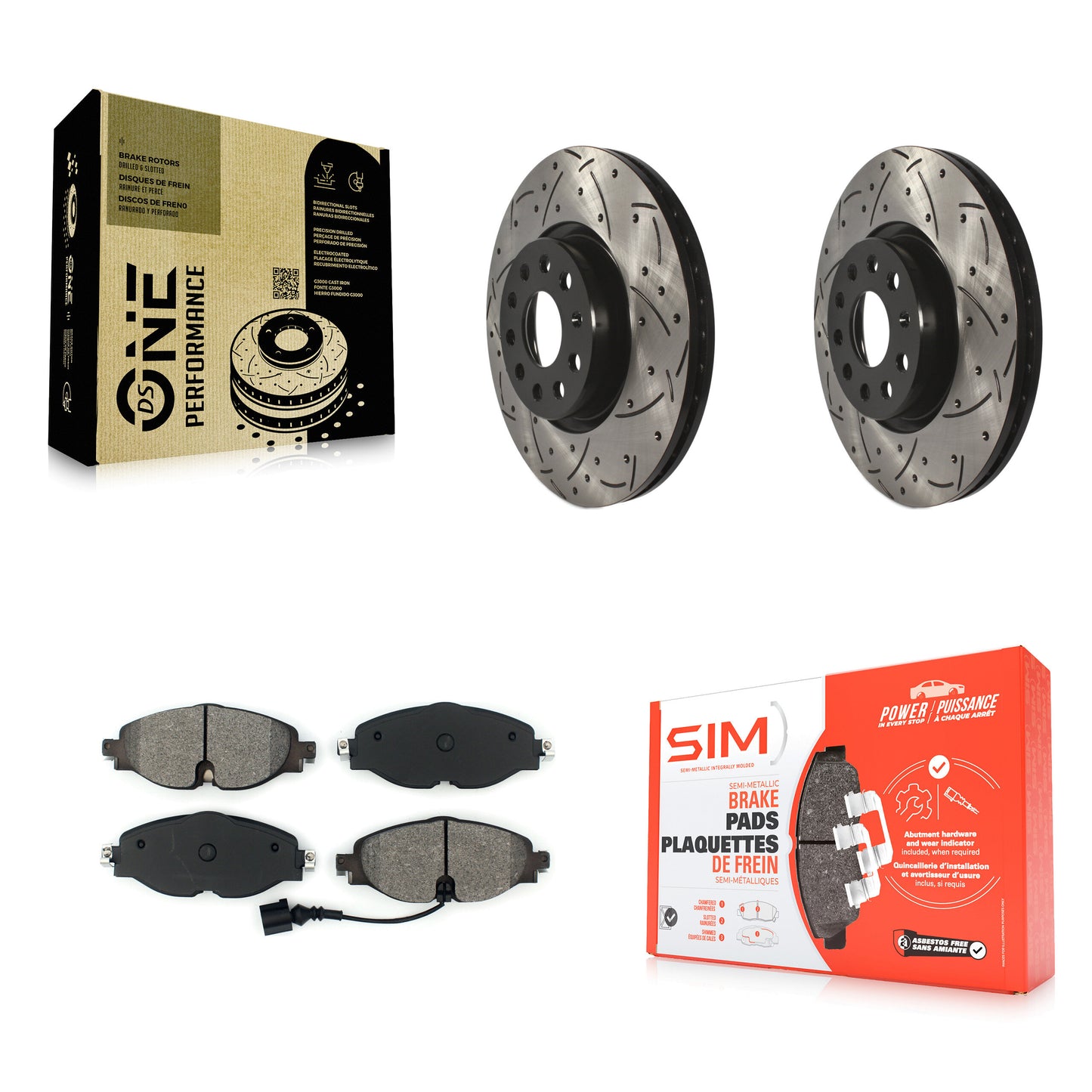 [Avant] Kit de disque (percé rainuré revêtu) et plaquette (semi-métallique) de frein pour Volkswagen Audi GTI A3 Quattro Golf Alltrack Sportback e-tron TT Taos Jetta Passat KDS-100548