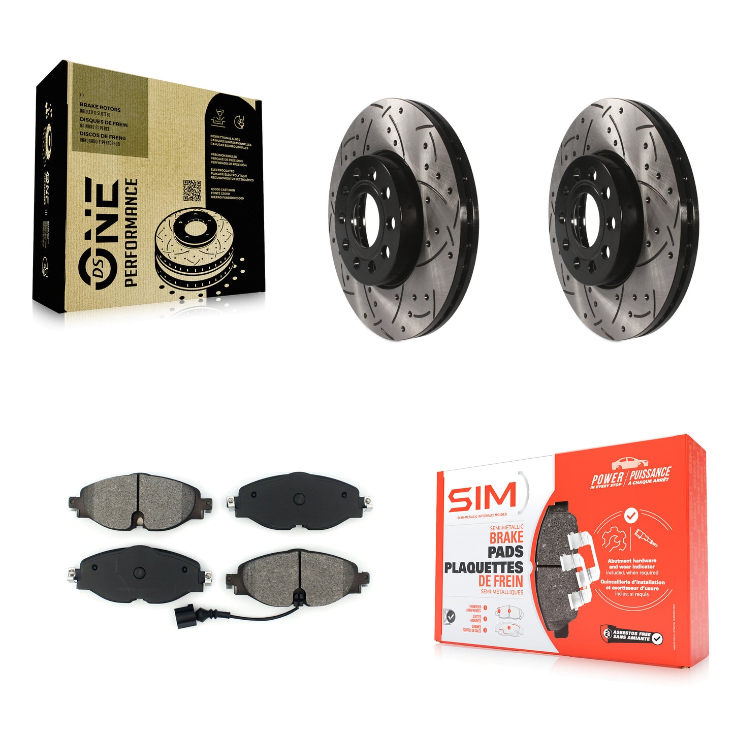 [Avant] Kit de disque (percé rainuré revêtu) et plaquette (semi-métallique) de frein pour Volkswagen Jetta Audi Golf A3 SportWagen Quattro e-Golf Taos KDS-100549
