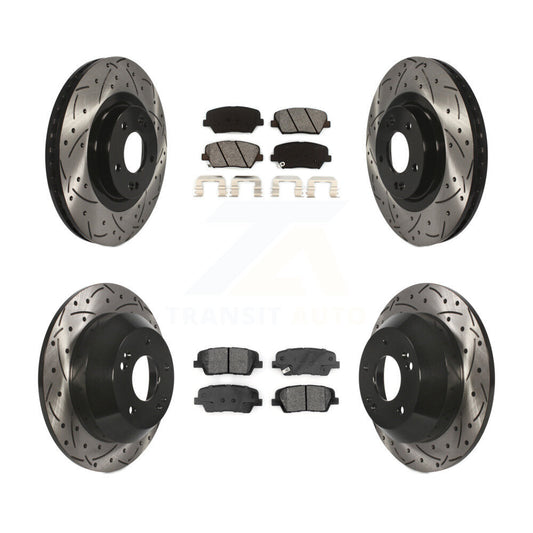 [Avant + Arrière] Kit de disque (percé rainuré revêtu) et plaquette (semi-métallique) de frein pour 2014-2015 Kia Sorento avec Red Painted Calipers KDS-100555