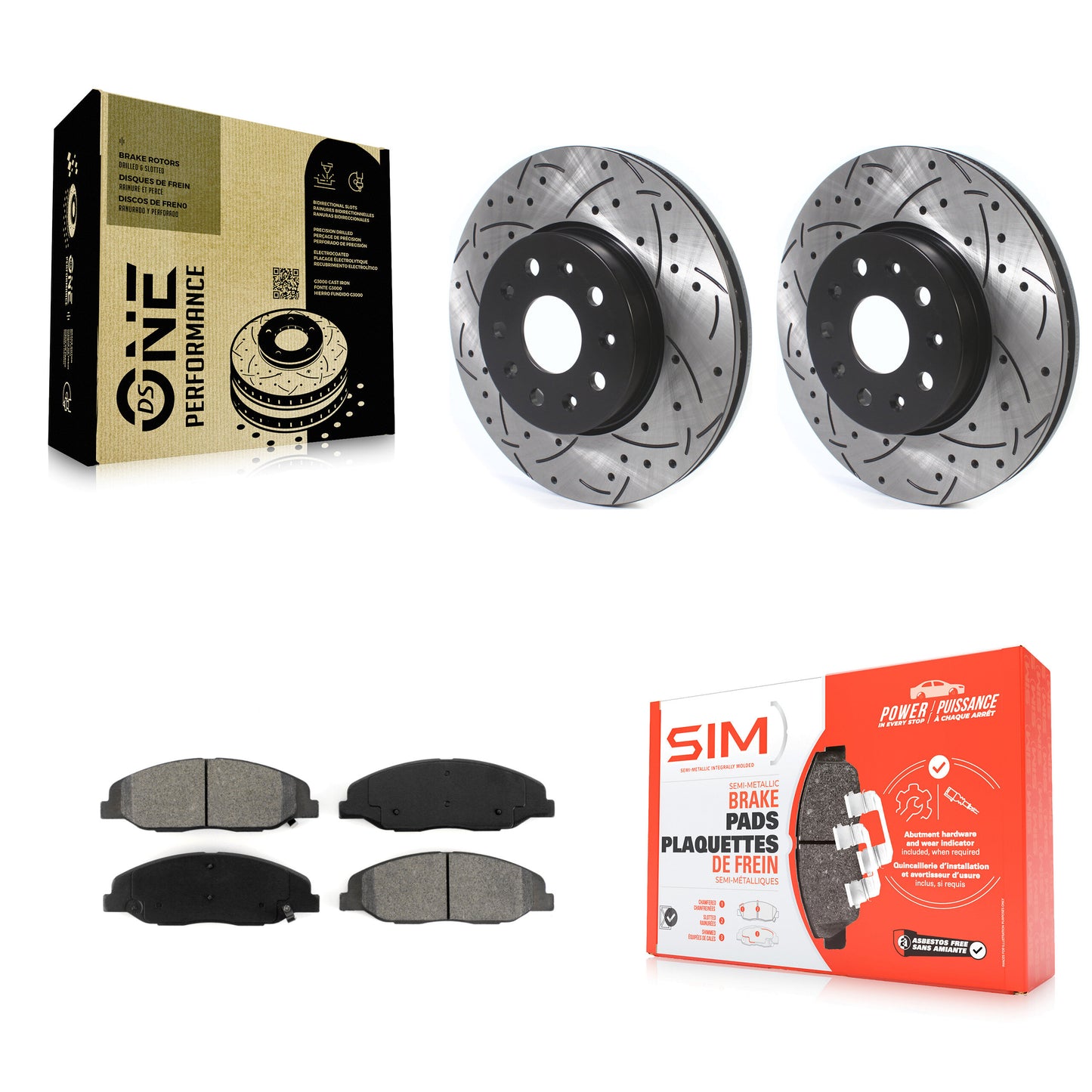 [Avant] Kit de disque (percé rainuré revêtu) et plaquette (semi-métallique) de frein pour Cadillac CTS sans Heavy Duty Brakes KDS-100561