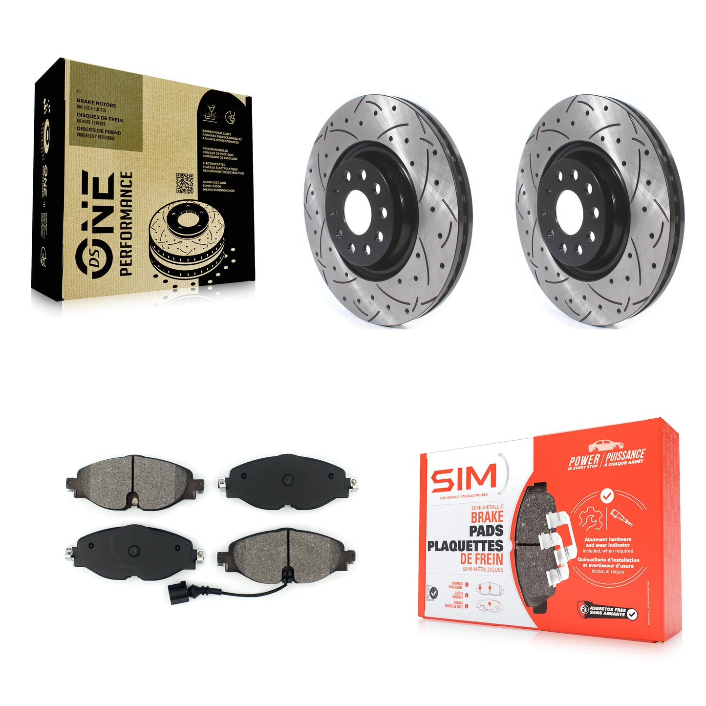 [Avant] Kit de disque (percé rainuré revêtu) et plaquette (semi-métallique) de frein pour Volkswagen Golf Audi A3 Jetta Quattro KDS-100565