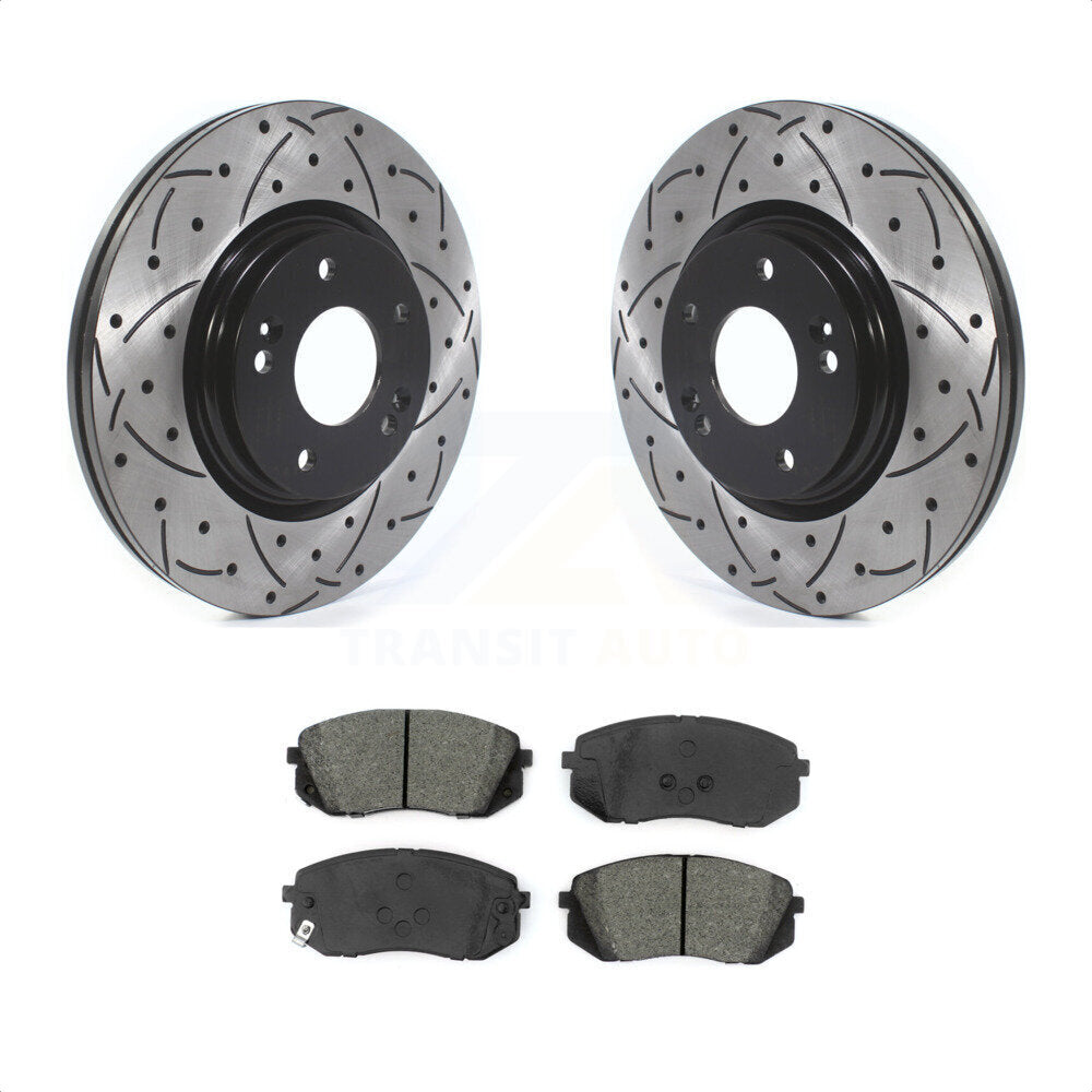 [Avant] Kit de disque (percé rainuré revêtu) et plaquette (semi-métallique) de frein pour 2015 Hyundai Sonata GAS engine avec Manual Parking KDS-100566 par Transit Auto