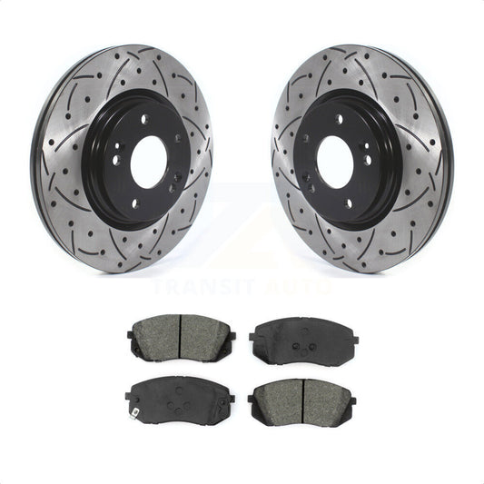 [Avant] Kit de disque (percé rainuré revêtu) et plaquette (semi-métallique) de frein pour 2015 Hyundai Sonata GAS engine avec Manual Parking KDS-100566 par Transit Auto
