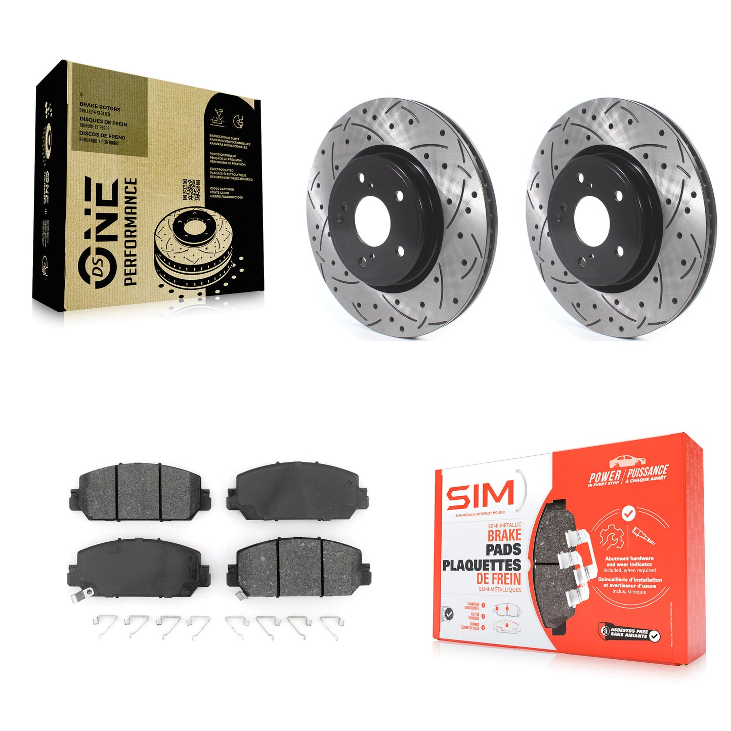 [Avant] Kit de disque (percé rainuré revêtu) et plaquette (semi-métallique) de frein pour Honda CR-V KDS-100571